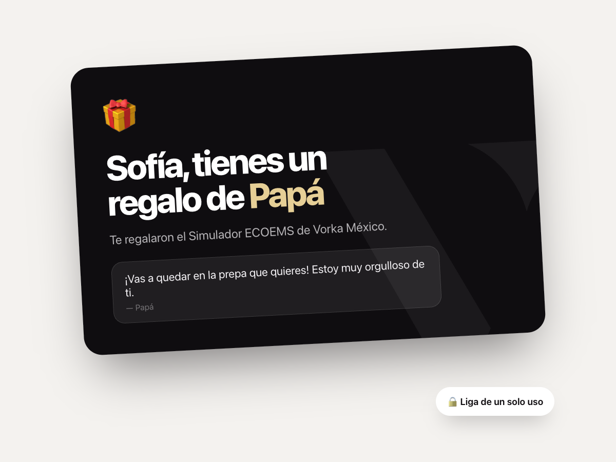Tarjeta de regalo del Simulador ECOEMS con mensaje personalizado