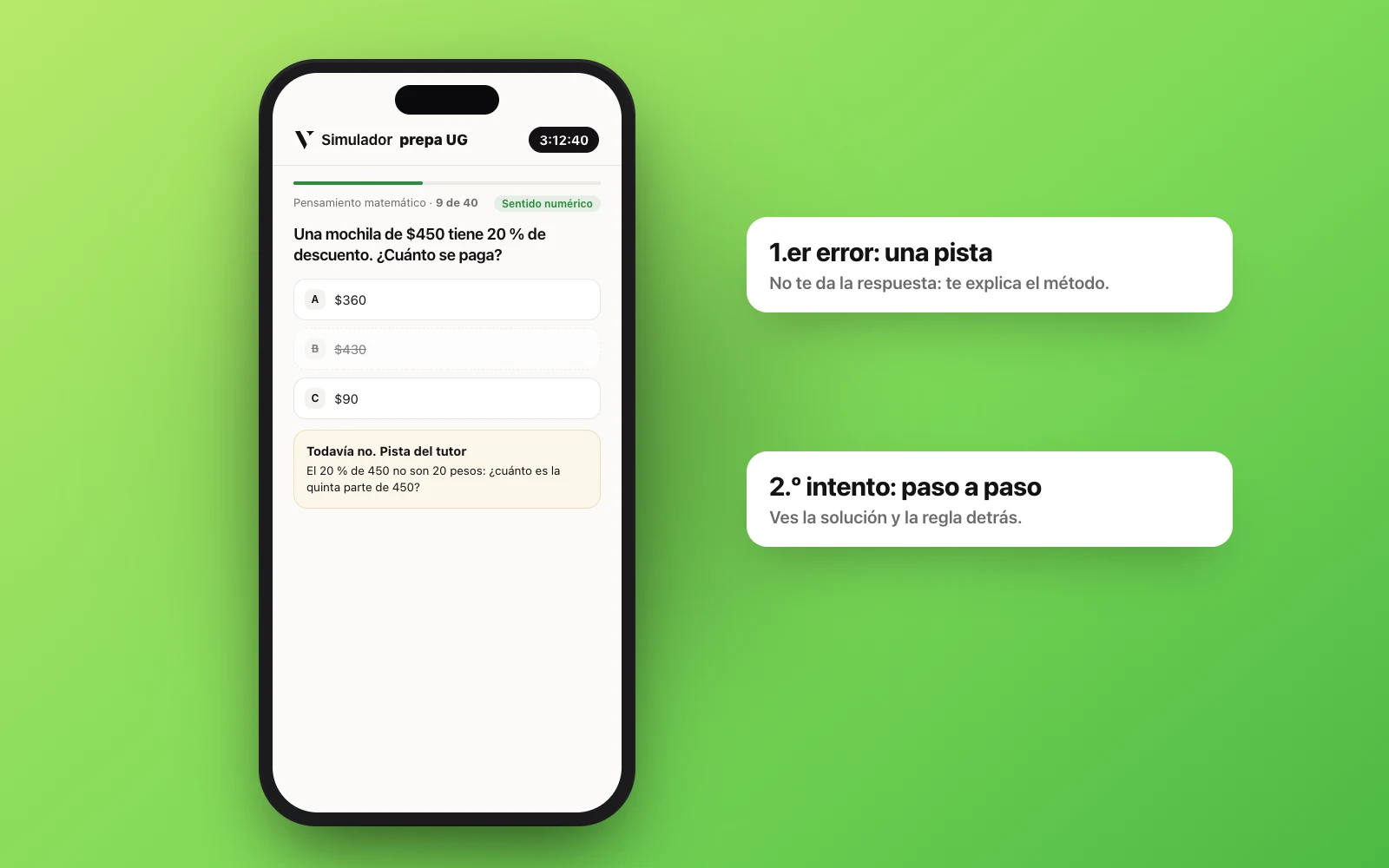 Pista del tutor después del primer error