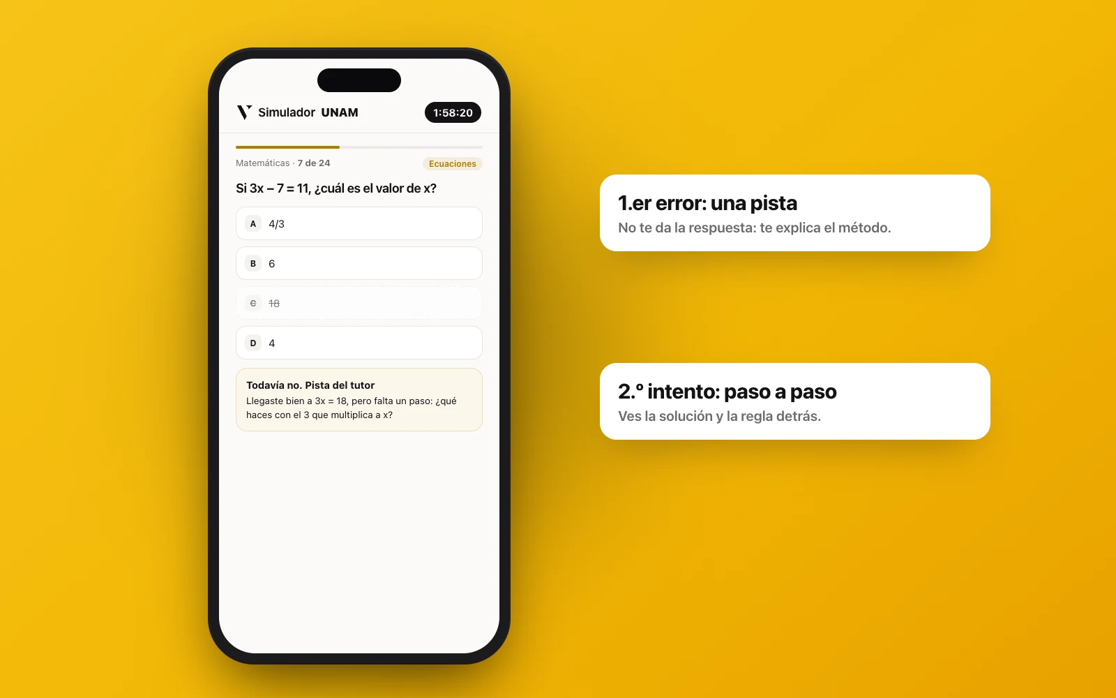Pista del tutor después del primer error