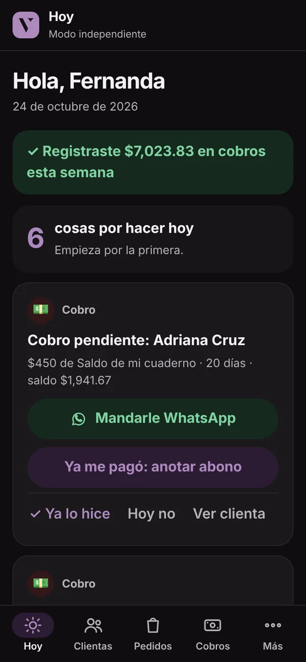 Pantalla Modo oscuro de Vende