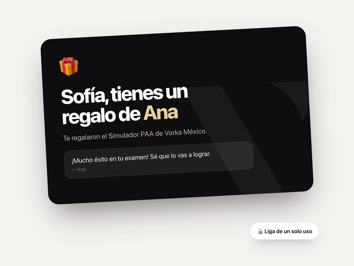 Tarjeta de regalo del Simulador PAA con mensaje personalizado